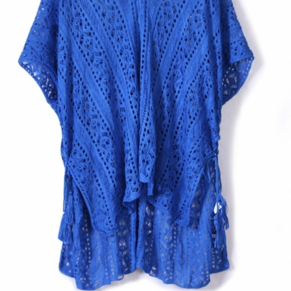 Cobalt Blue Crochet Knitted Tassel Tie Kimono - Picture 6 of 7